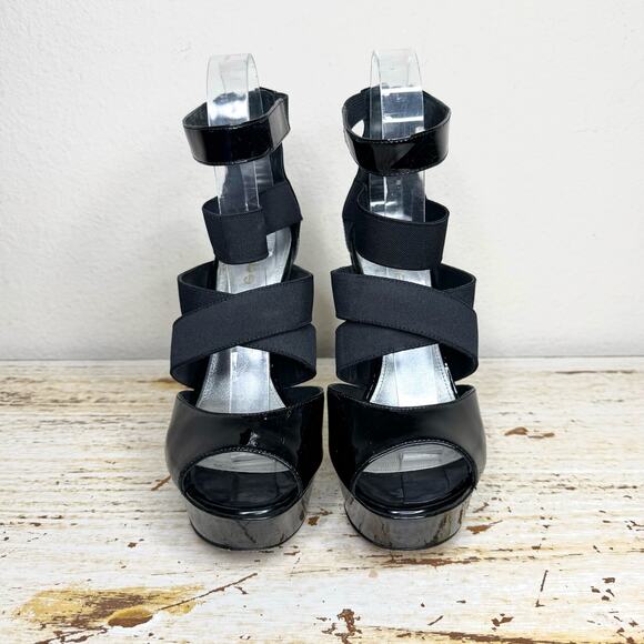 Bebe Black Criss Cross Ankle Strappy Platform Sandals 6M - Picture 3 of 13